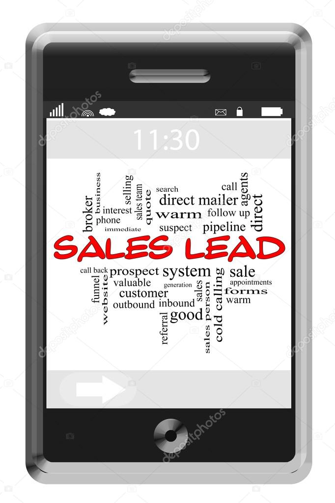 Sales Lead Word Cloud Concept on Touchscreen Phone