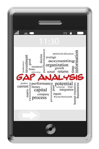 Gap Analysis Word Cloud Concept on Touchscreen Phone — Stock Photo, Image