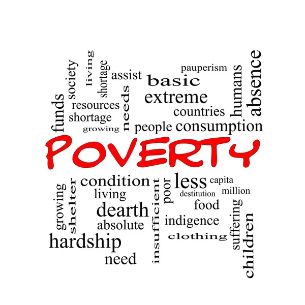 Povertà Word Cloud Concept in maiuscole rosse — Foto Stock