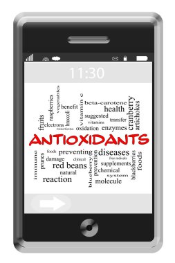 antioksidanlar bulut kavramı dokunmatik telefon üzerinde kelime.