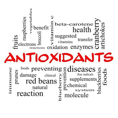 antioksidanlar bulut kavramı kırmızı kapaklar içinde kelime.