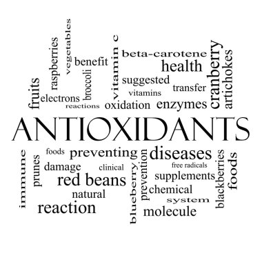 antioksidanlar kelime bulutu kavramı siyah beyaz