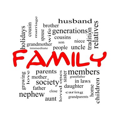 Family Word Cloud Concept in red caps clipart