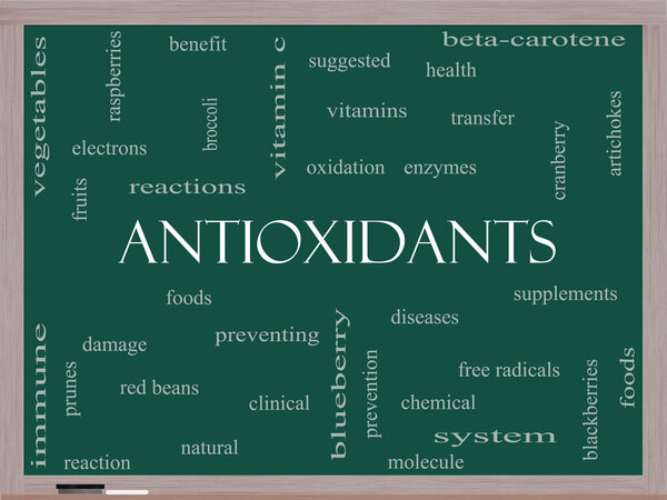 Antioxidants Word Cloud Concept on a Blackboard