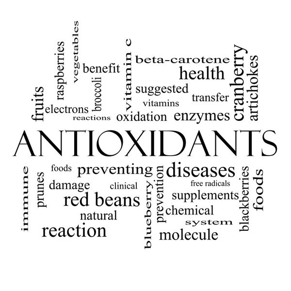 Antioxidants Word Cloud Concept in black and white