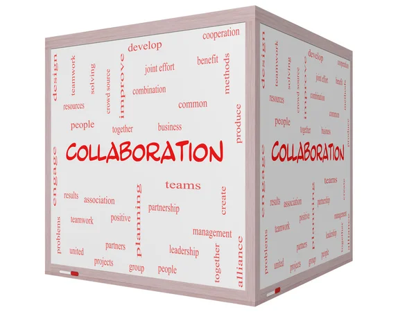 Collaboration Word Cloud Concept sur un tableau blanc en cube 3D — Photo