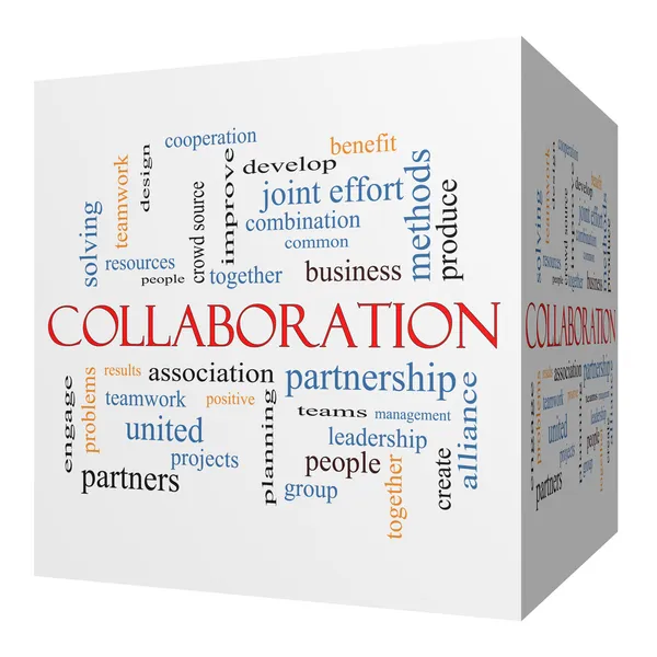 Collaborazione 3D cubo Word Cloud Concept — Foto Stock