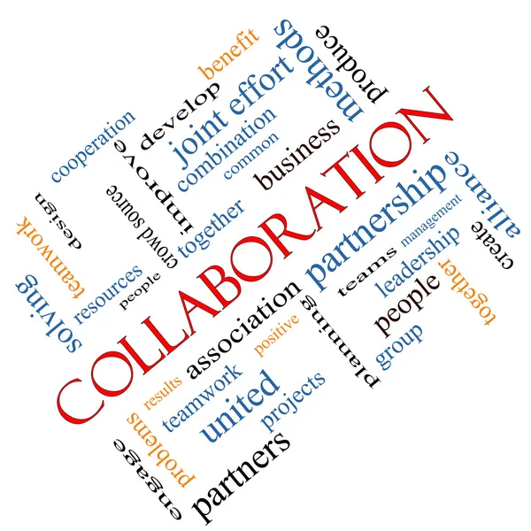 Notion de nuage de mot collaboration coudée — Photo