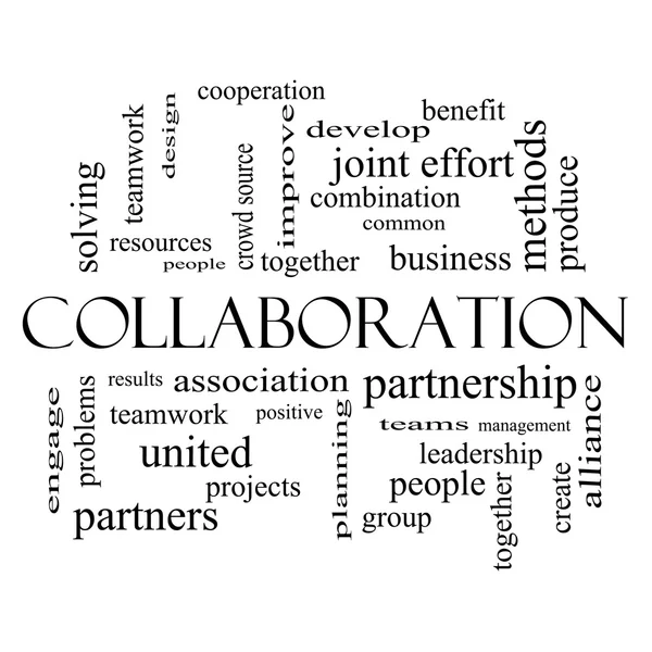 Collaboration Word Cloud Concept en noir et blanc — Photo