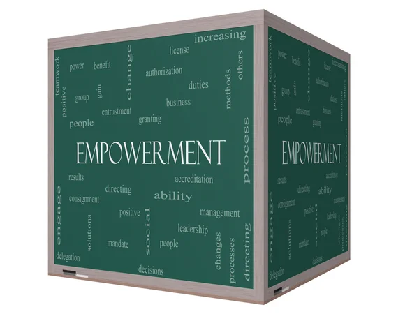 Empowerment Word Cloud Concept sur un tableau noir cube 3D — Photo