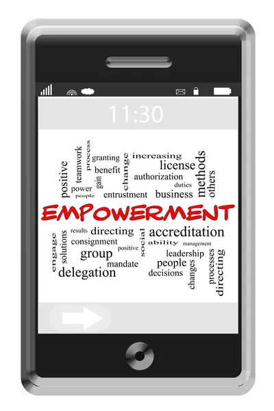 Empowerment Wort Cloud-Konzept auf Touchscreen-Handy — Stockfoto