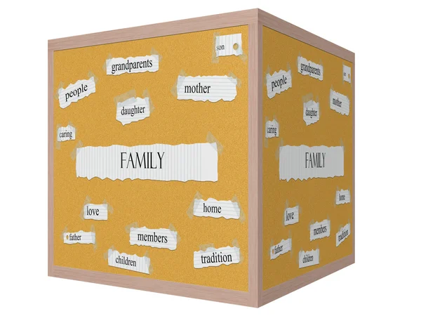 Family 3D cube Corkboard Word Concept — Stock Photo, Image