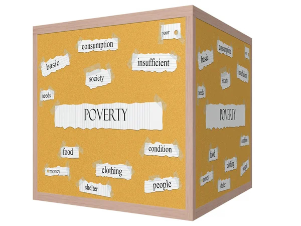 Poverty 3D cube Corkboard Word Concept — Stock Photo, Image