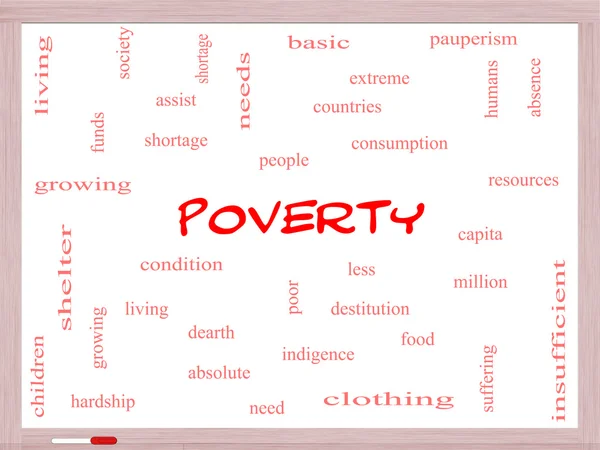Poverty Word Cloud Concept on a Whiteboard — Stock Photo, Image