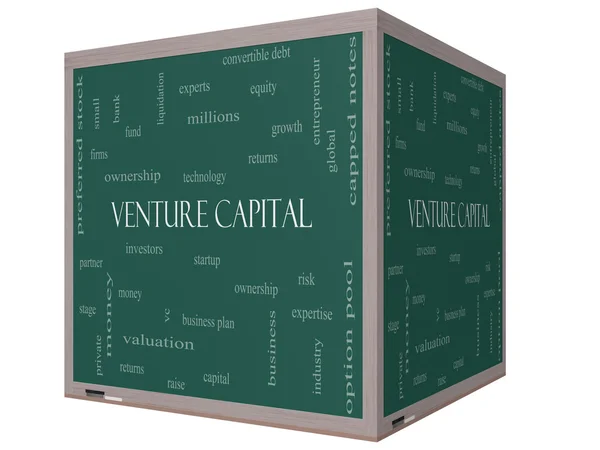 Venture capital słowo chmura koncepcja 3D sześcian tablica — Zdjęcie stockowe