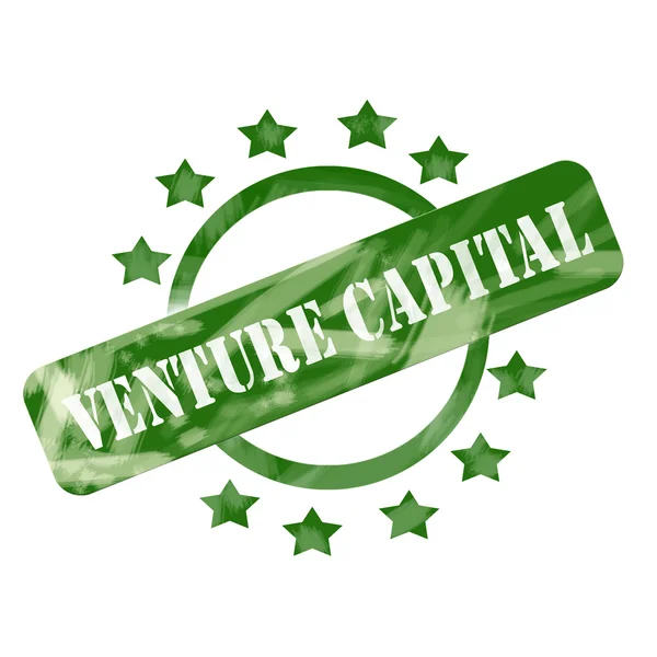 Groene verweerde risicodragend kapitaal stempel cirkel en sterren design — Stockfoto