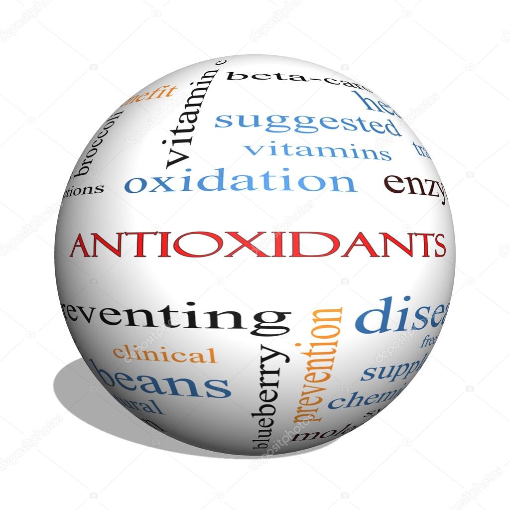 Antioxidants 3D sphere Word Cloud Concept