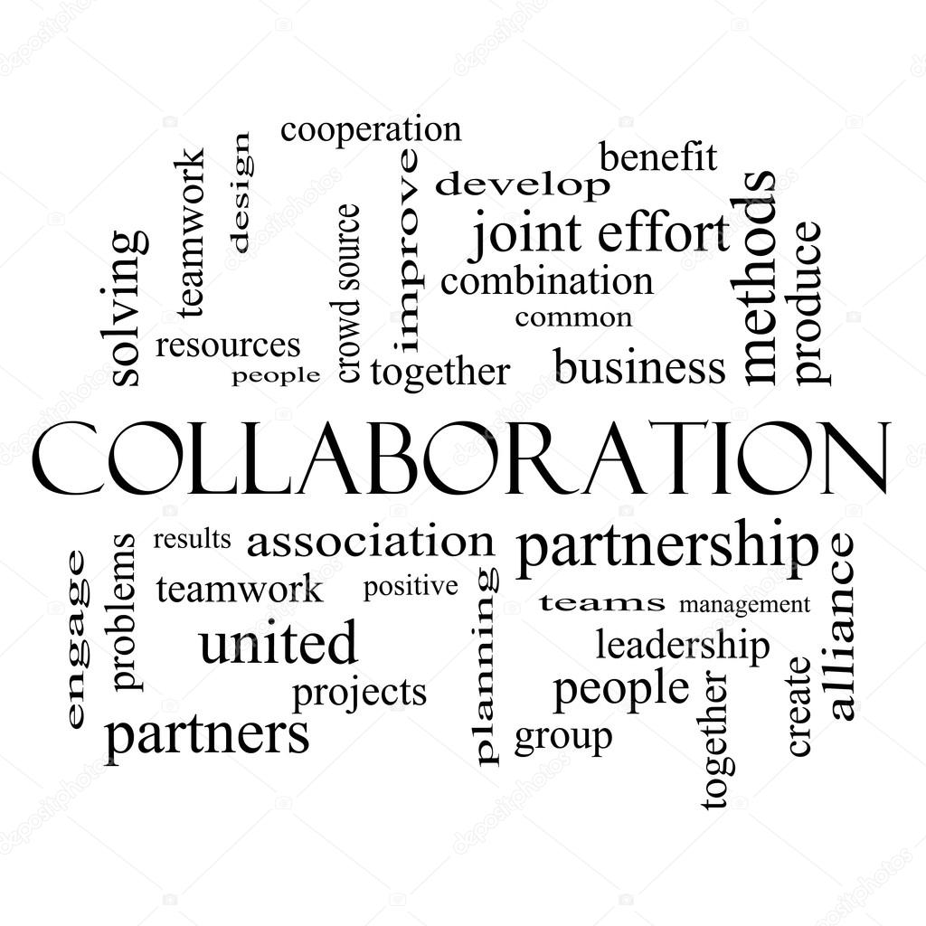 Collaboration Word Cloud Concept in black and white
