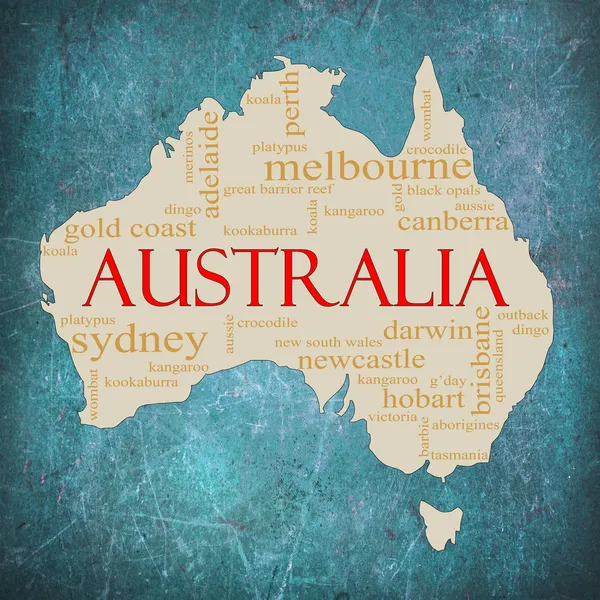 Blå grunge Australien word cloud — Stockfoto