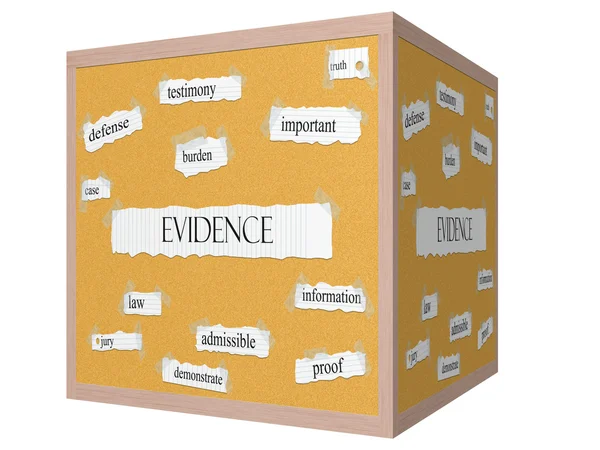 Evidencia 3D cubo Corkboard Word Concept — Foto de Stock