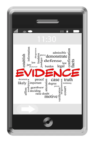 Concetto Evidence Word Cloud sul telefono touchscreen — Foto Stock