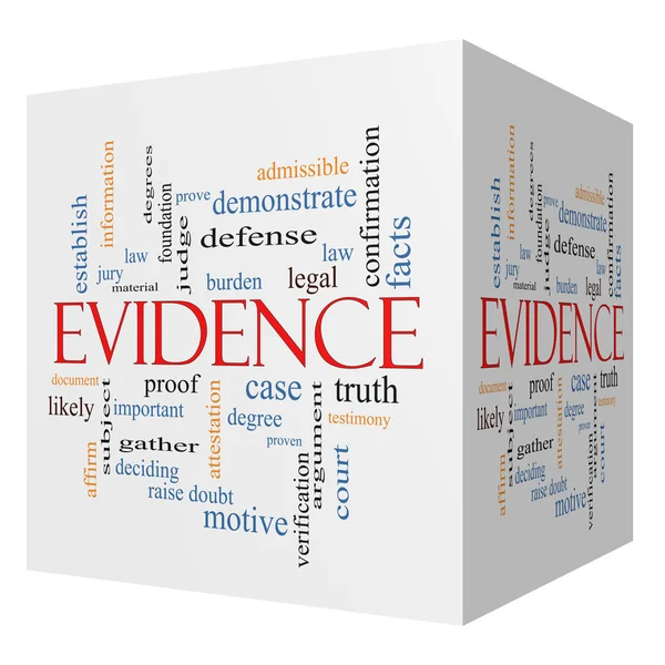 Evidence 3D cube Word Cloud Concept — Stock Photo, Image