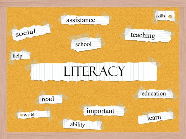 Literacy Corkboard Word Concept — Stock Photo, Image