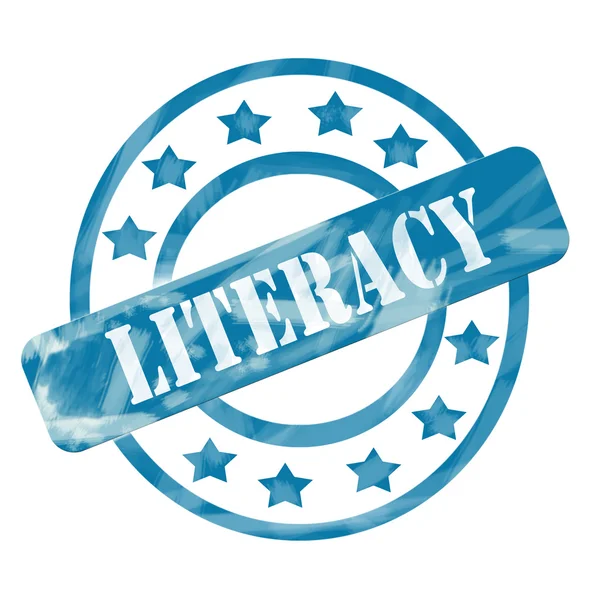 Blue Weathered Literacy Stamp Circles and Stars — Stock Photo, Image