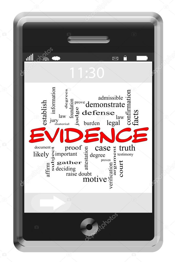 Evidence Word Cloud Concept on Touchscreen Phone