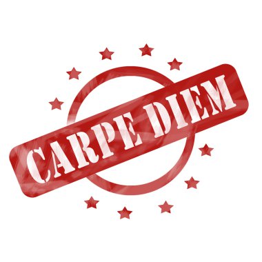 Kırmızı yıpranmış carpe diem damga tasarım daire ve yıldız