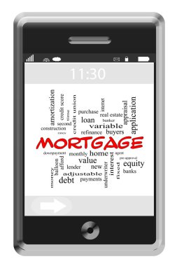Mortgage Word Cloud Concept on Touchscreen Phone clipart