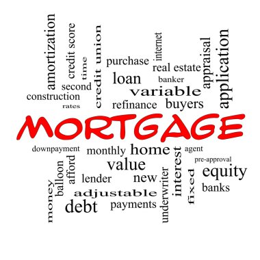 Mortgage kelime bulutu kavramı kırmızı kapaklar