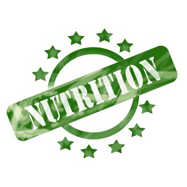 Yeşil yıpranmış beslenme damga tasarım daire ve yıldız