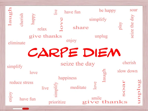 Carpe Diem Word Cloud Concept on a Whiteboard — Stock Photo, Image