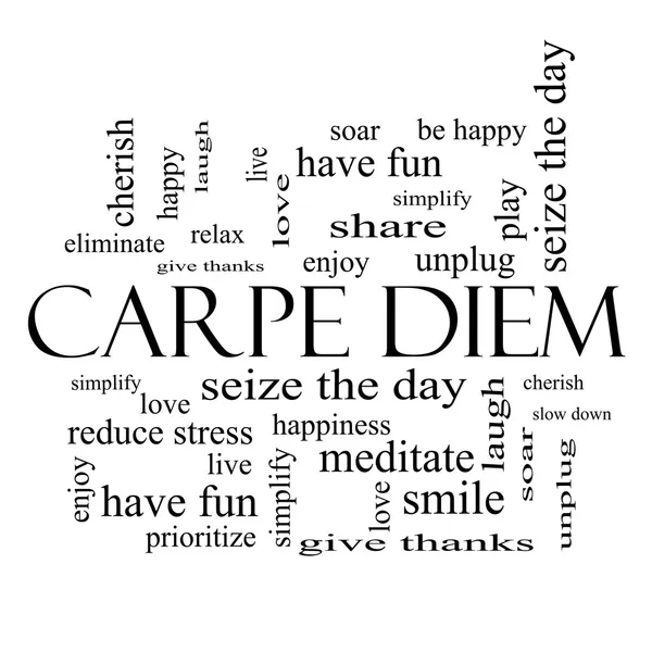 Carpe Diem Word Cloud Concept en noir et blanc — Photo