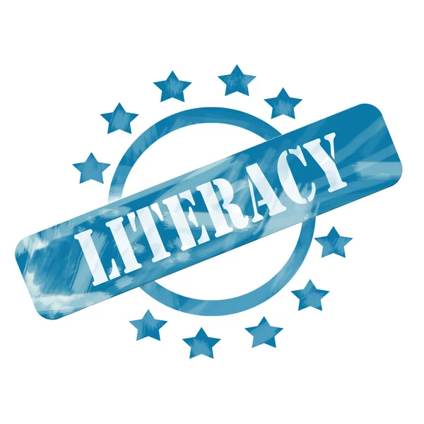 Blue Weathered Literacy Stamp Circle and Stars design — Stock Photo, Image