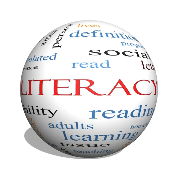 Literacy 3D sphere Word Cloud Concept — Stock Photo, Image