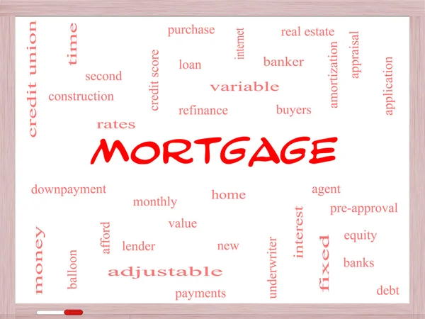 Mortgage Word Cloud Concept on a Whiteboard — Stock Photo, Image