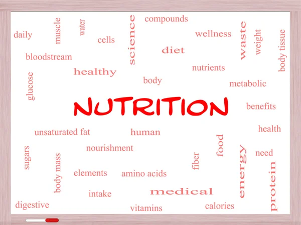 Nutrition ordet moln koncept på en whiteboard — Stockfoto
