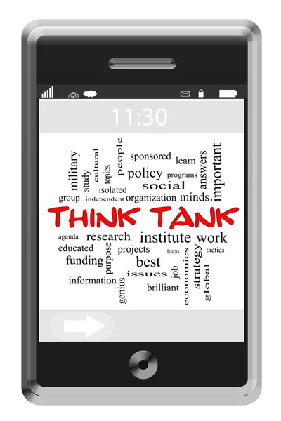 Concepto de nube de palabra de Think Tank en el teléfono con pantalla táctil — Foto de Stock