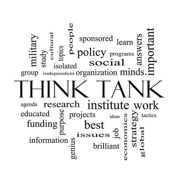 Think tank slovo mrak koncepce v černé a bílé — Stock fotografie