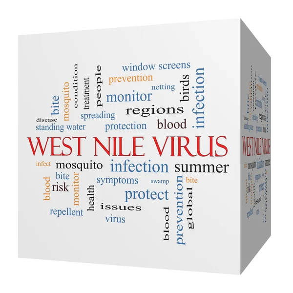 Virus du Nil occidental 3D cube Word Cloud Concept — Photo