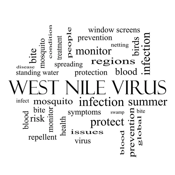 Virus du Nil occidental Word Cloud Concept en noir et blanc — Photo