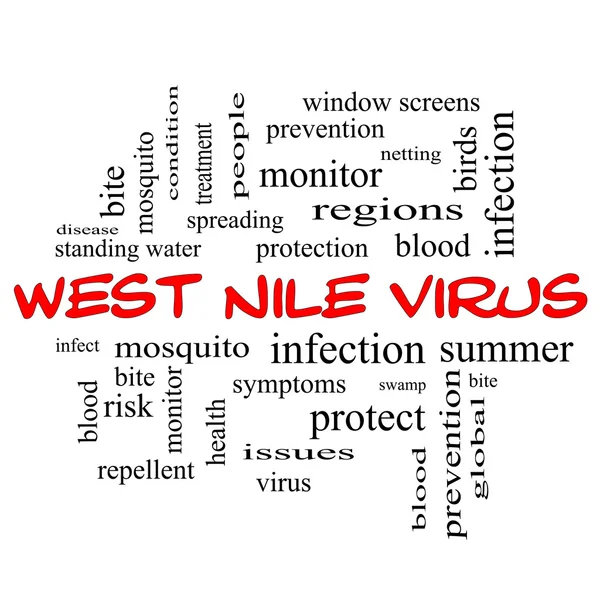 West Nile Virus Word Cloud Concept em tampas vermelhas — Fotografia de Stock