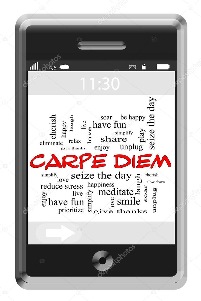 Carpe Diem Word Cloud Concept on Touchscreen Phone