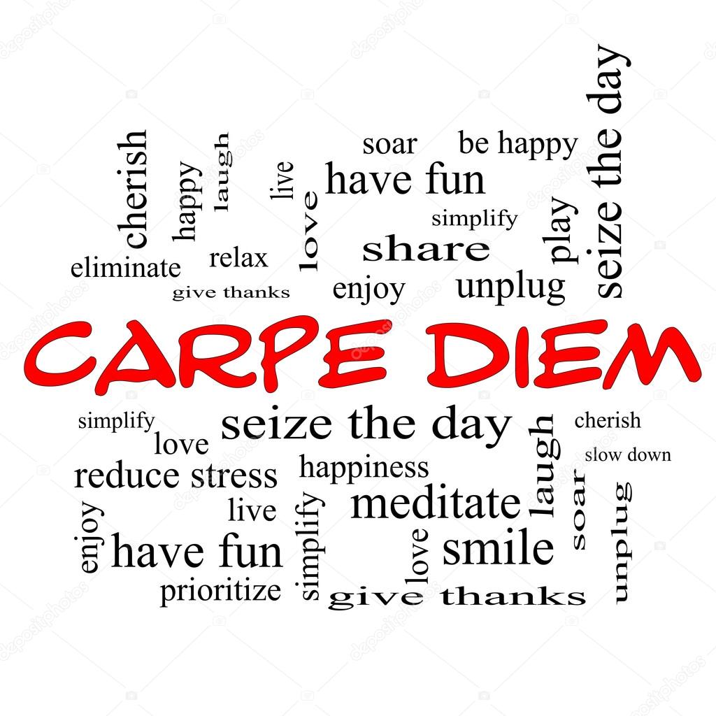 Carpe Diem Word Cloud Concept in red caps