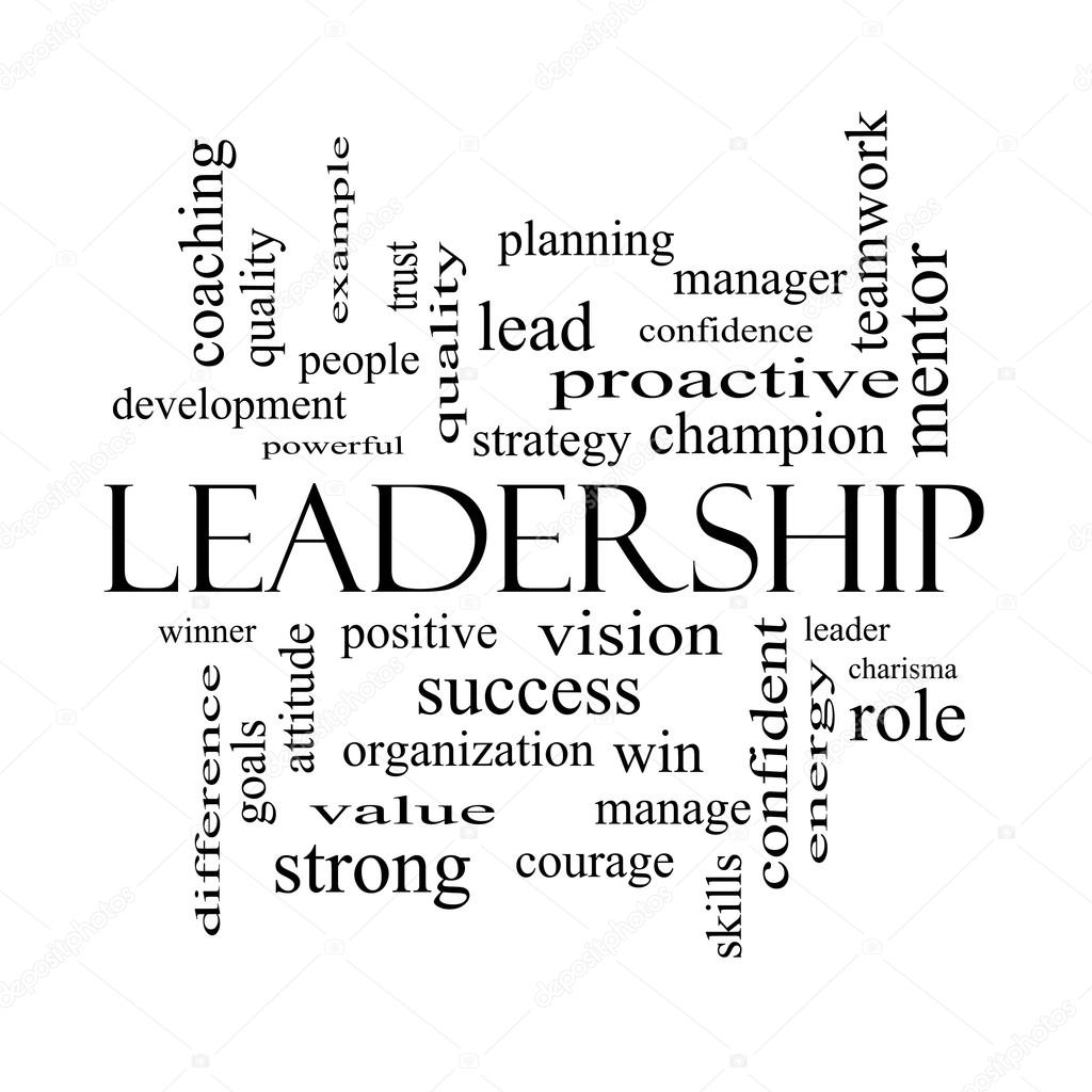 Leadership Word Cloud Concept in black and white