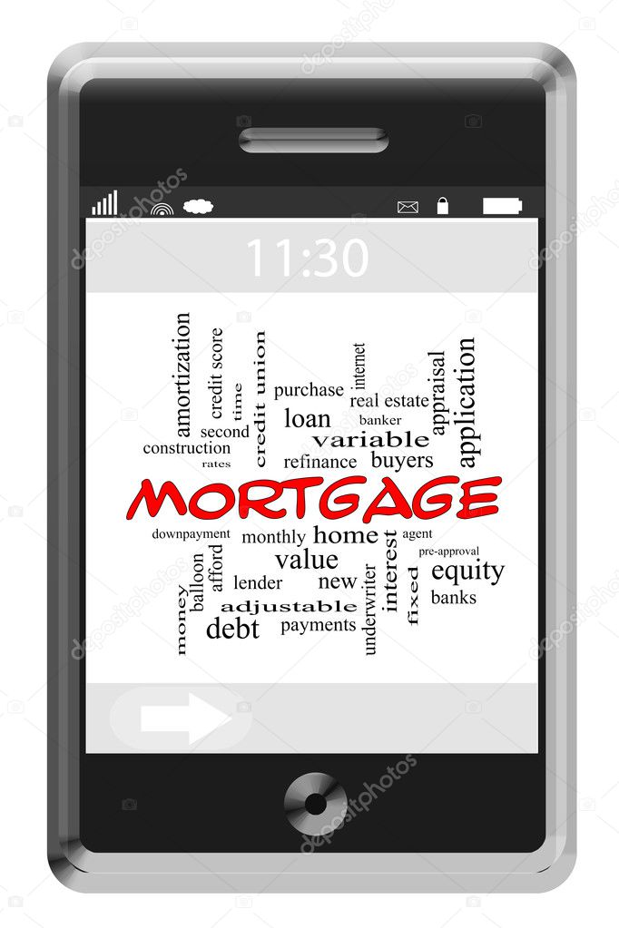 Mortgage Word Cloud Concept on Touchscreen Phone