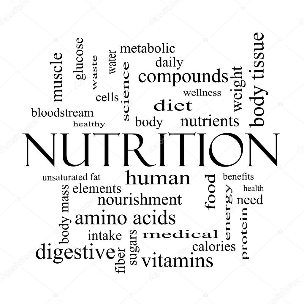 Nutrition Word Cloud Concept in black and white