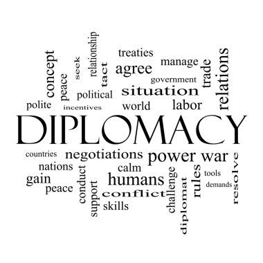 Diplomasi kelime bulutu kavramı siyah beyaz